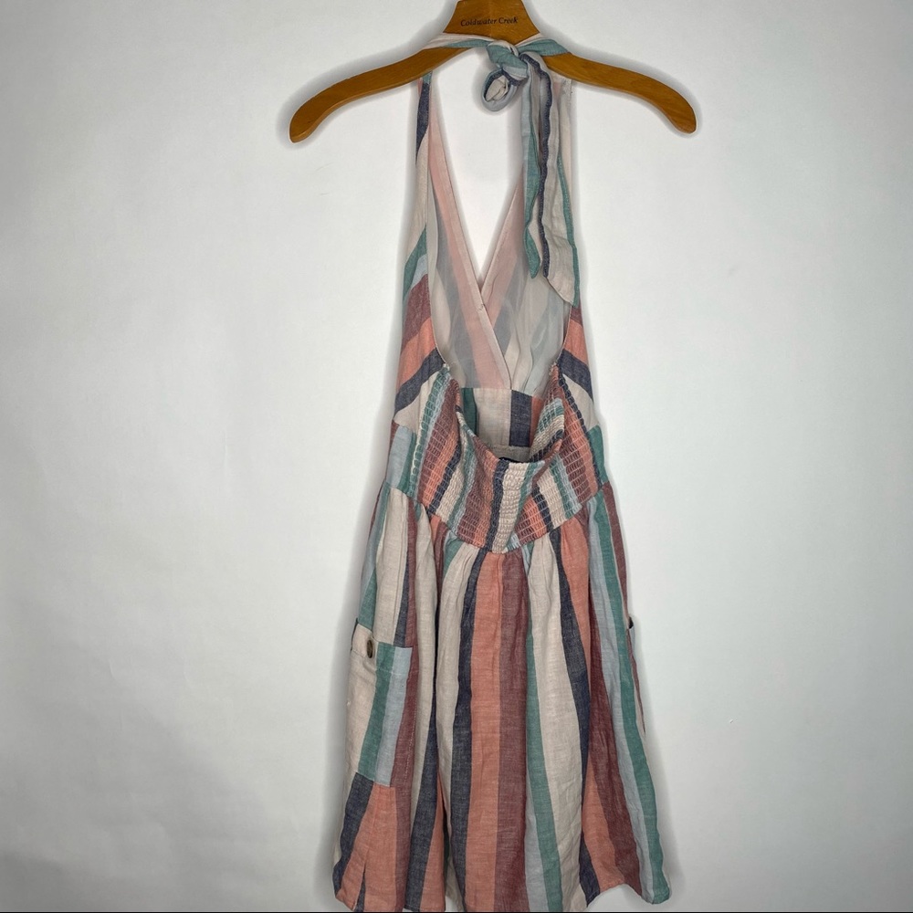 American Eagle | Striped Linen Blend Halter Tie Dress - Picture 5 of 7